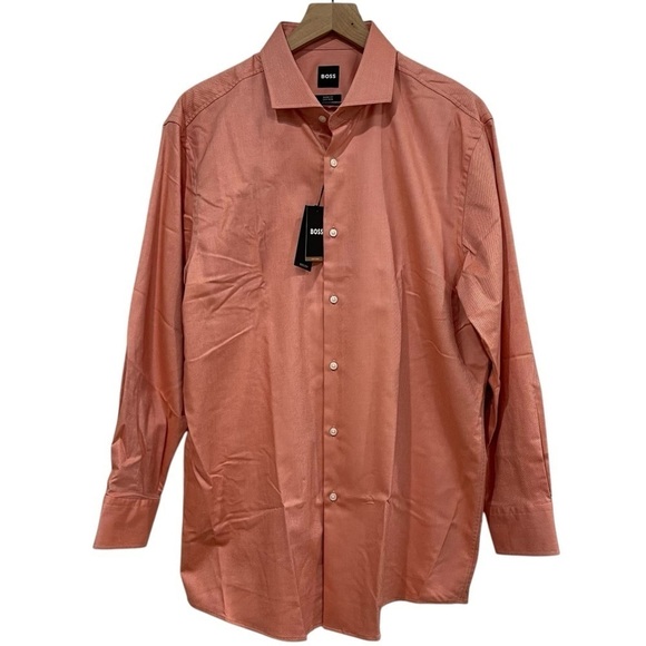 HUGO BOSS NWT Men’s Sharp Fit Easy Iron Button-Down Shirt Dark Orange SZ XL(17) - Picture 1 of 15